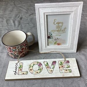 Inspirational gift bundle NWT - frame, floral mug, choose Love sign
